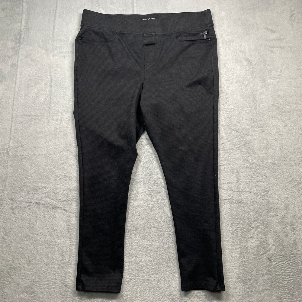 DKNY Jeans Pull On Pants Women XL Black Textured Stretch Slim Trousers